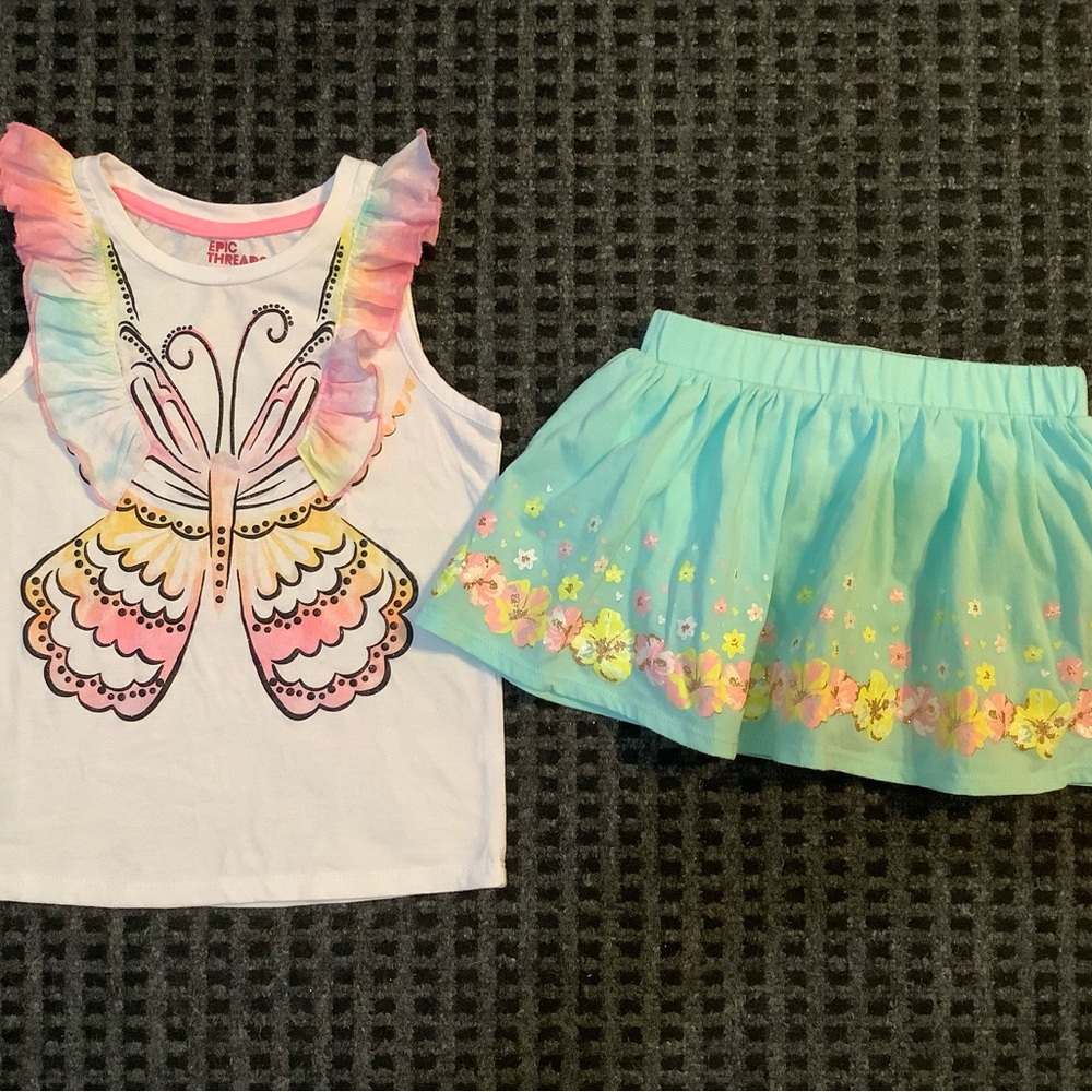 Epic Threads pastel rainbow butterfly top floral scooter skirt skorts set 4T